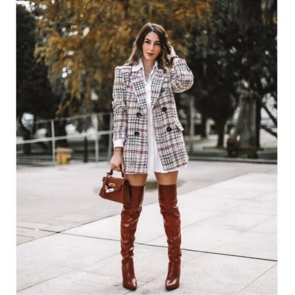 Zara textured tweed double breasted blazer